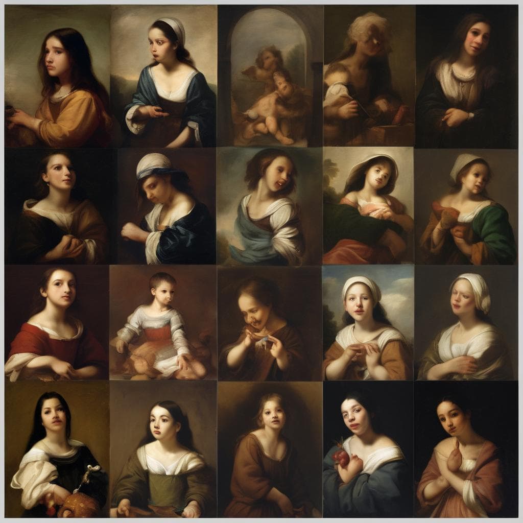 Ονειροπόλες και φανταστικές μορφές σε πίνακες τέχνης, αναδεικνύοντας τη φαντασία και την ονειροπόληση στη δημιουργία.