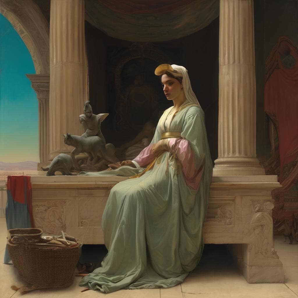 Ουλαντζάκι γυναίκα σε ρεαλιστικό σκηνικό με αρχαία ελληνική αισθητική και μαγική ατμόσφαιρα.