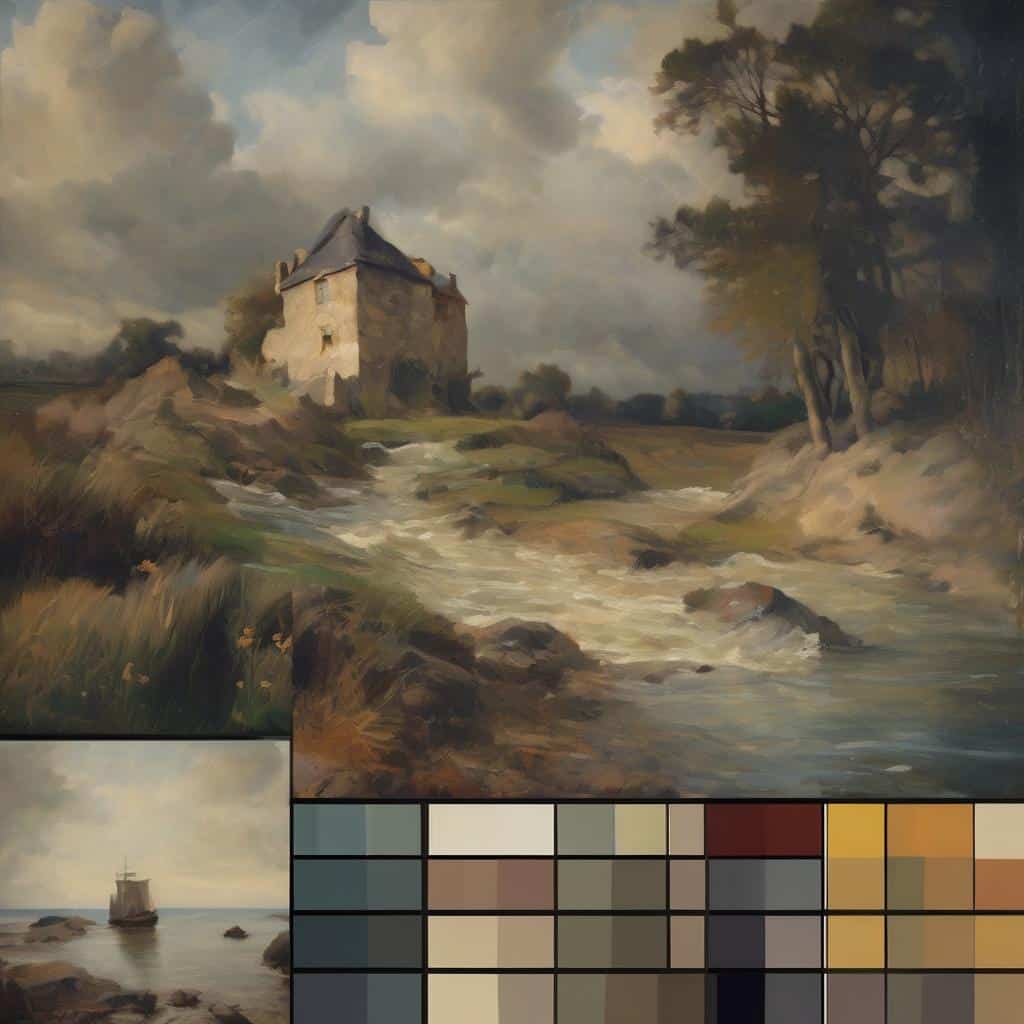 παραδοσιακός πίνακας τοπίο, φαντασία και όνειρα, μεσαιωνικό κάστρο και φυσική ομορφιά, ρομαντικός ρεαλισμός, καμβάς τέχνης, ονειροπόληση, δημιουργική εικονοποίηση, ονειρική ατμόσφαιρα, ιστορική φαντασία, ζωγραφική φύσης, καλλιτεχνικό όραμα, πνευματικά ταξίδια, η τέχνη της φαντασίας.