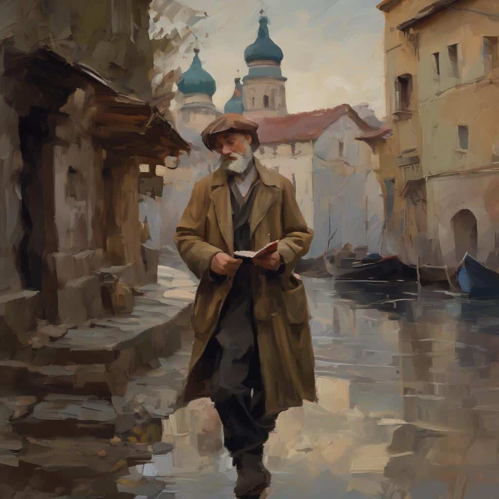 Μόνο ένα άτομο διαβάζει βιβλίο σε παραδοσιακή συνοικία, ζωγραφική τέχνη, φαντασία και ονειροπόληση.